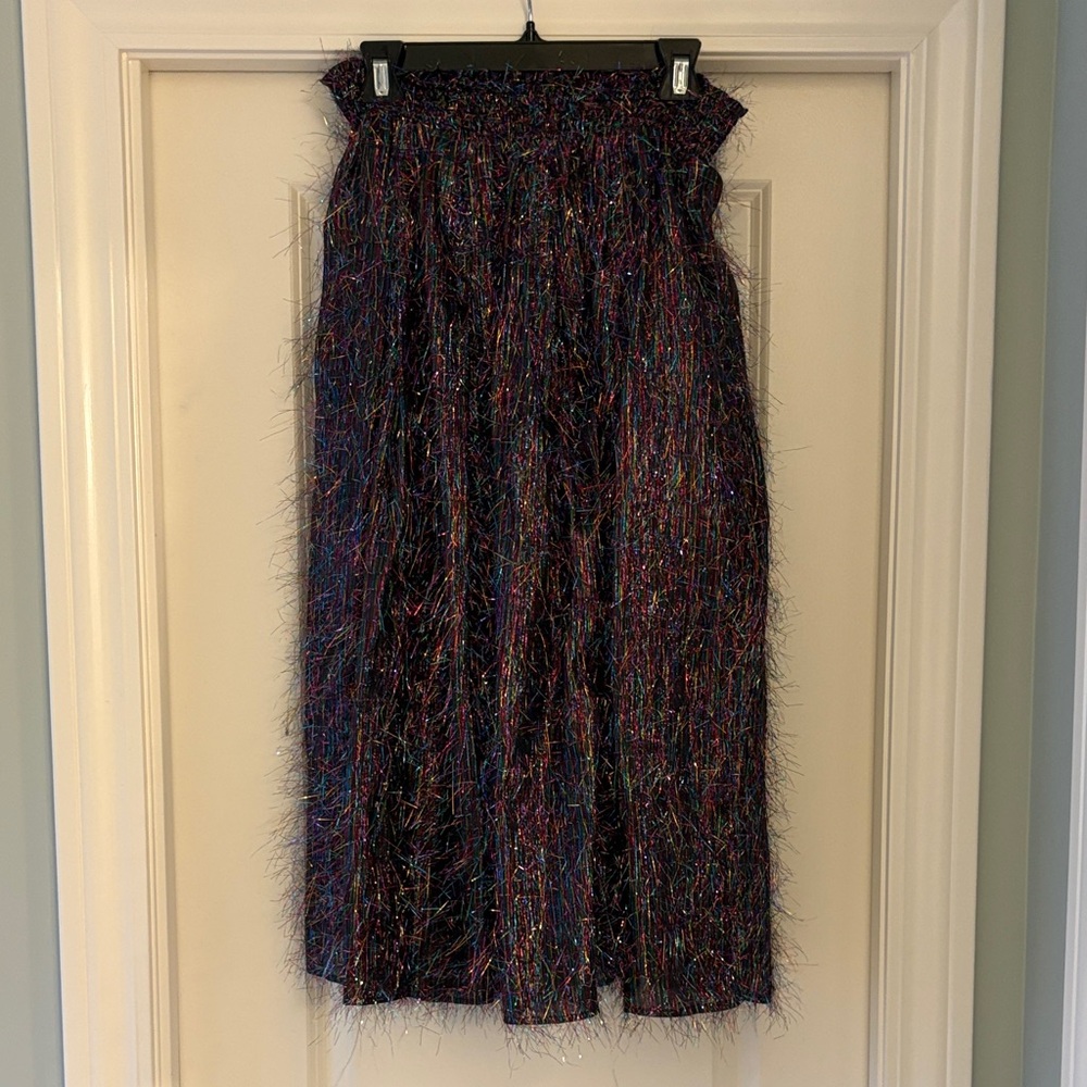 Burr Smock waist rainbow tinsel Midi Skirt